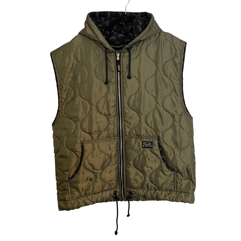 Grunt Style Mens XXL Olive Green Quilted Hooded Full Zip Vest Made in USA